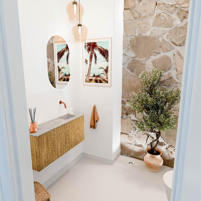 Mondiaz JOYA-DLUX 90cm toiletmeubel - kleur Oak - Wastafel FAYE positie Rechts Zonder kraangat kleur Glace.