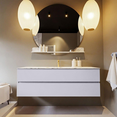 Mondiaz VICA-DLUX ensemble de meuble de salle de bain - 150cm - meuble sous-vasque cale - 2 tiroirs - lavabo encastré cloud milieu - 1 trou de robinet - version haute de 60cm - glace