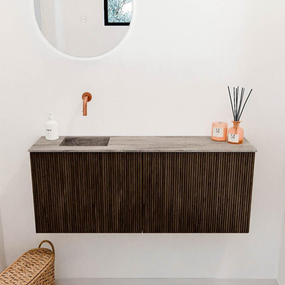 Mondiaz JOYA-DLUX 100cm toiletmeubel - kleur Walnut - Wastafel FAYE positie Links Zonder kraangat kleur Oza.