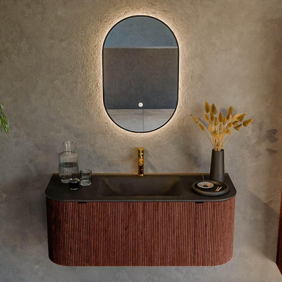 Mondiaz KURVE Badkamermeubelset - 110x46x40cm - 1 lade - 2 deuren - wastafel solid surface - midden - 1 kraangat - Ruby