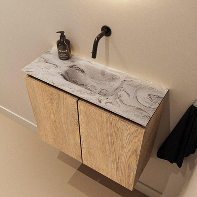 MONDIAZ TURE-DLUX 60cm toiletmeubel Washed Oak. EDEN wastafel Glace positie midden. Zonder kraangat.