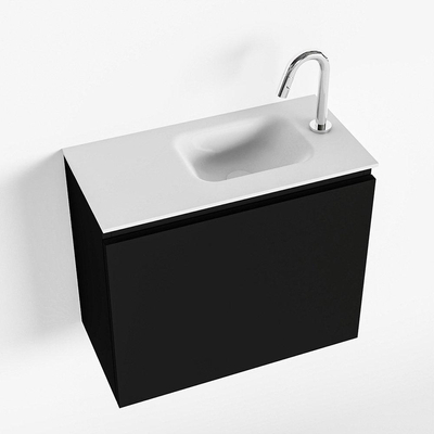 MONDIAZ OLAN Kit lave-mains - 60x30x40cm - 1 trou de robinet - 1 tiroir - urban mat - lavabo à droite - Solid Surface Blanc