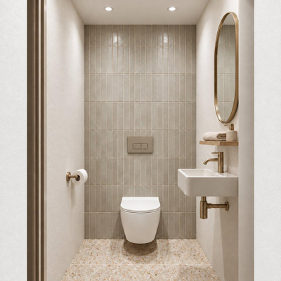 Adema Salina 2.0 Toiletset - 48.5x36x32cm - diepspoel - spoelrandloos - QeramiQ inbouwreservoir - softclose - quickrelease - toiletzitting - taupe kunststof bedieningsplaat - rechthoekige knoppen - wit