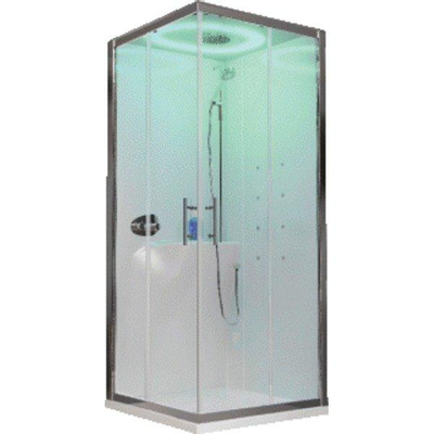 Novellini EON A stoomcabine Hammam 80x80x236.5cm 2 schuifdeuren met hydromassage en stoombad profiel chroom douchepanelen wit mat