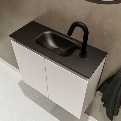 MONDIAZ TURE Toiletmeubel 60x23x50cm met 1 kraangaten 2 deuren linen mat Wastafel Eden midden Solid Surface Zwart