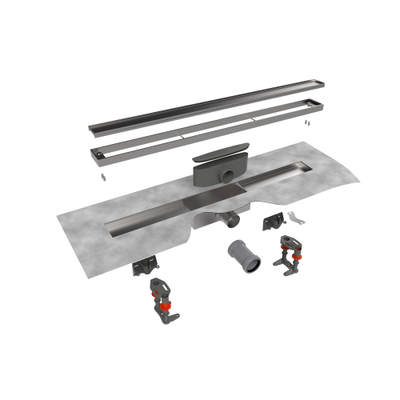 Easy Drain Modulo TAF low caniveau de douche - 120x6.7cm - avec bride de sol - Siphon: 50mm - inox brossé