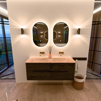 Mondiaz CIRO-DLUX Badkamermeubelset - 130x45x50cm - Solid surface wastafel Saba - 2 wasbak Dubbel - zonder kraangaten - 4 lades - Shadow