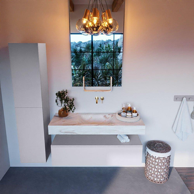 Mondiaz ALAN-DLUX Ensemble de meuble - 120cm - meuble Cale mat - 1 tiroir - Lavabo Cloud Frappe suspendu - vasque Centre - 0 trous de robinet