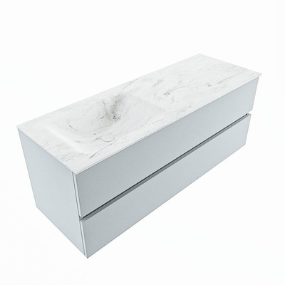 Mondiaz VICA-DLUX ensemble de meuble de salle de bain - 130cm - meuble sous-vasque argile - 2 tiroirs - lavabo encastré nuage gauche - sans trous de robinet - version haute 60cm - opalo