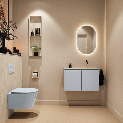 MONDIAZ TURE-DLUX Meuble WC 80 cm Clay. Lavabo EDEN Ostra position droite. Sans trou de robinet.