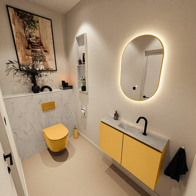 MONDIAZ TURE-DLUX Meuble toilette - 80cm - Ocher - EDEN - vasque Opalo - position centrale - 1 trou de robinet