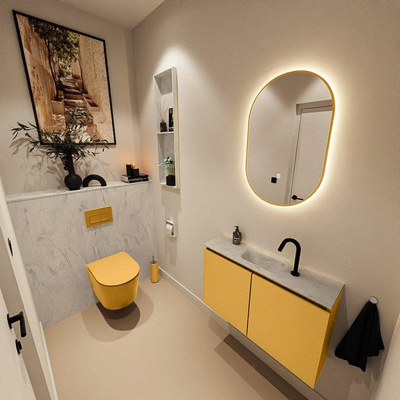 MONDIAZ TURE-DLUX Meuble WC 80 cm Ocher. EDEN lavabo Opalo position milieu. Avec 1 trou de robinet.