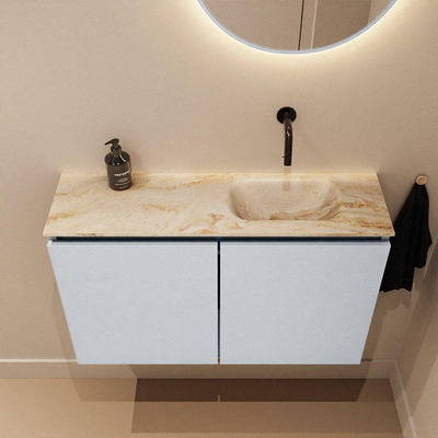 MONDIAZ TURE-DLUX 80cm meuble de toilettes Clay. EDEN lavabo Frappe position à droite. Sans trou de robinet.