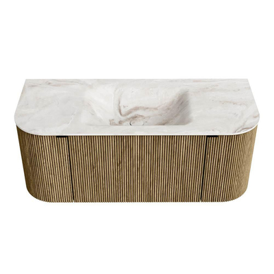 Mondiaz KURVE-DLUX Badkamermeubelset - 110x46x40cm - 1 lade - 2 deuren - wastafel solid surface - midden - zonder kraangat - Dusk