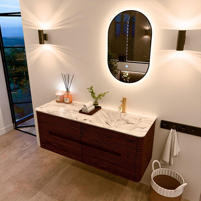 Mondiaz CIRO-DLUX Badkamermeubelset - 130x45x50cm - Solid surface wastafel Glace - 1 wasbak Rechts - 1 kraangat - 4 lades - Ruby