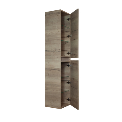 H&R Badmeubelen Hoge Kast - 35x35x170cm - 2 deuren - linksdraaiend - greeploos - natuur eiken