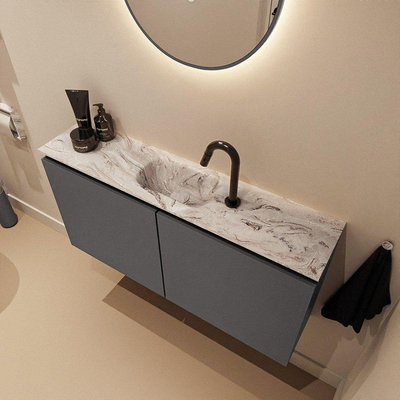 MONDIAZ TURE-DLUX Meuble toilette - 100cm - Dark Grey - EDEN - vasque Glace - position centrale - 1 trou de robinet