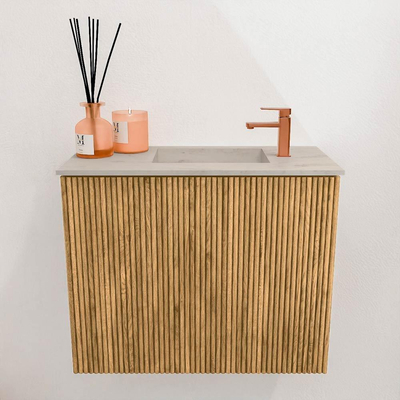 Mondiaz JOYA-DLUX 50cm toiletmeubel - kleur Oak - Wastafel FAYE positie Rechts 1 kraangat kleur Opalo.