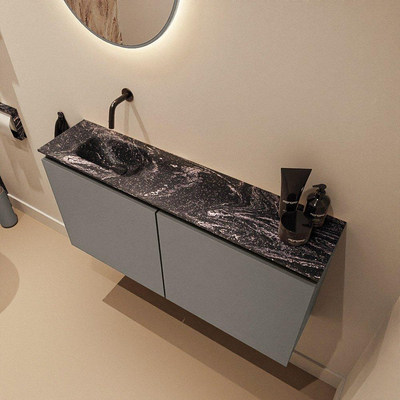 MONDIAZ TURE-DLUX meuble WC 100 cm Smoke. Lavabo EDEN Lava position gauche. Sans trou de robinet.