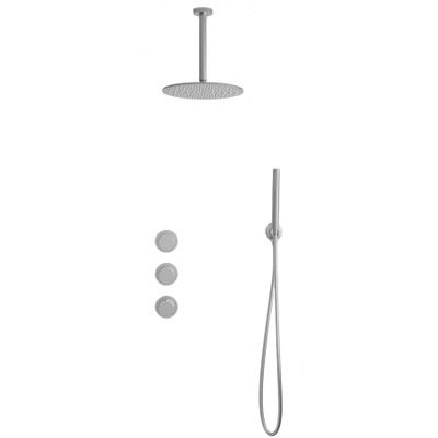 Fortifura Nebbio Ensemble de douche pluie - robinet encastré - élément encastré - coude de raccordement mural - flexible de douche lisse - douchette bâton - bras de plafond 20cm - douche de tête 30cm - inox brossé PVD