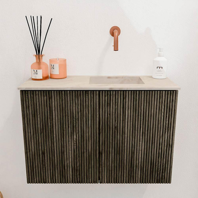 Mondiaz JOYA-DLUX 60cm toiletmeubel - kleur Shadow - Wastafel FAYE positie Rechts Zonder kraangat kleur Frappe.