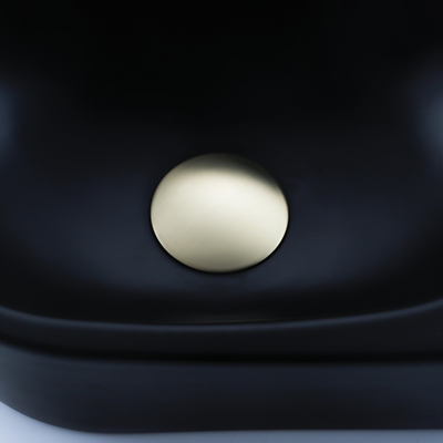 QeramiQ Fuente Ensemble de lavabo - 40x21.5x12cm - droite - lisse - demi-rond - 1 trou de robinet - céramique - robinet de lavabo laiton brossé - bonde - siphon abaissé - noir mat