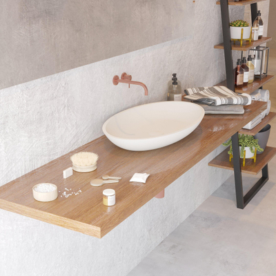 Ideavit Solidjazz opbouw wastafel 70x40x9cm ovaal 0 kraangaten 1 wasbak Solid surface wit