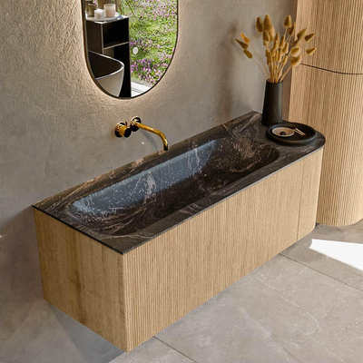 MONDIAZ KURVE-DLUX 125cm Meuble salle de bain avec module 25 D - couleur Oak - 1 tiroir - 1 porte - vasque BIG MEDIUM gauche - sans trou de robinet - couleur Lava