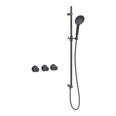 Fortifura Nebbio Badcombinatie-set - thermostaatkraan - glijstang - met geïntegreerde - wandaansluitbocht - gladde doucheslang - ronde handdouche - badvulcombinatie - PVD - geborsteld gunmetal (antraciet)