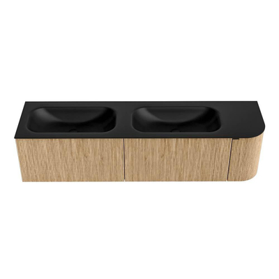 MONDIAZ KURVE 175cm meuble de salle de bains avec module 25 R couleur chêne avec 2 tiroirs et 1 porte. Lavabo BIG SMALL double / gauche sans trou de robinet Urban.