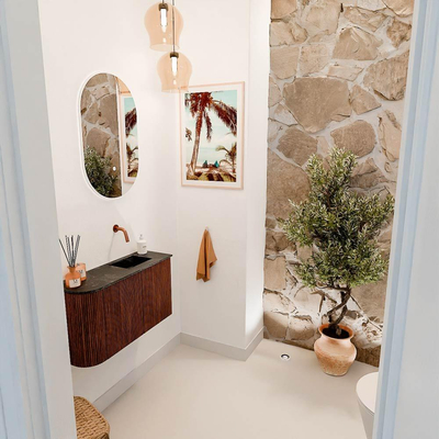 Mondiaz JOYA-DLUX 71.6cm toiletmeubel - ronding links kleur Ruby - Wastafel FAYE positie Rechts Zonder kraangat kleur Lava.