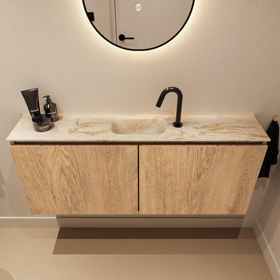 MONDIAZ TURE-DLUX Meuble toilette - 120cm - Washed Oak - EDEN - vasque Frappe - position centrale - 1 trou de robinet