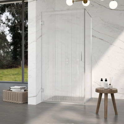 Fortifura Galeria Douchecabine - 90x100x200cm - scharnieren - deurgreep - stabilisatiestang - helder geribbeld - veiligheidsglas - Chroom
