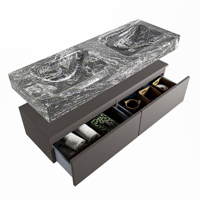 Mondiaz ALAN-DLUX Ensemble de meuble - 130cm - meuble Dark grey mat - 2 tiroirs - Lavabo Cloud Lava suspendu - vasque Gauche et droite - 0 trous de robinet