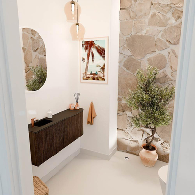 Mondiaz JOYA 101.6cm toiletmeubel - ronding rechts kleur Walnut - Wastafel FAYE positie Links 1 kraangat kleur Urban.