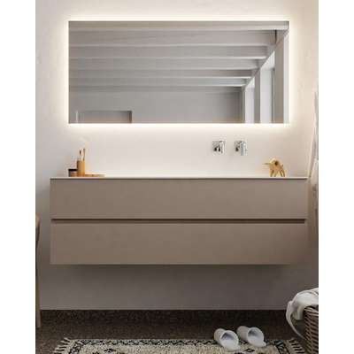 Mondiaz VICA ensemble de meuble de salle de bain - 150cm - meuble sous-vasque fumée - 2 tiroirs - lavabo lune droite - sans trou de robinet version XL 60cm de haut