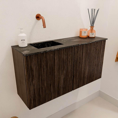 Mondiaz JOYA-DLUX 80cm toiletmeubel - kleur Walnut - Wastafel FAYE positie Links Zonder kraangat kleur Lava.