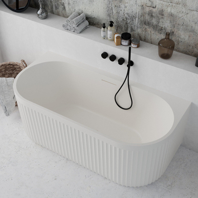 Ideavit Archtec Baignoire semi-îlot 170x80x63cm - - Rock Texture - avec trop-plein - bonde clic clac - pieds réglables - blanc
