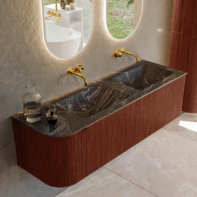 Mondiaz KURVE-DLUX Badkamermeubelset - 145x46x40cm - 1 lade - 1 deur - wastafel solid surface - dubbel / rechts - zonder kraangat - Ruby