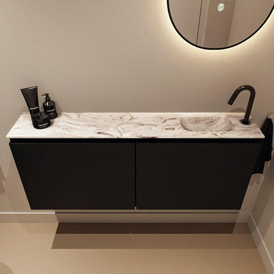 MONDIAZ TURE-DLUX Meuble toilette - 120cm - Urban - EDEN - vasque Glace - position droite - 1 trou de robinet