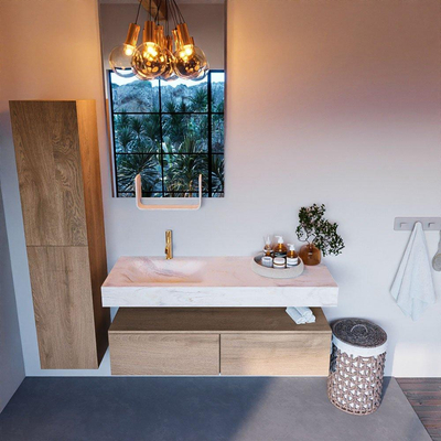 MONDIAZ ALAN - DLUX Ensemble de meubles de salle de bains - 130cm - meuble bas - chêne lavé (Washed Oak) - 2 tiroirs - lavabo suspendu - vasque à gauche - 1 trou de robinet - Ostra