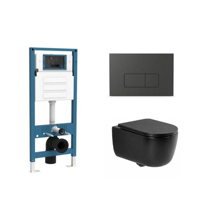 QeramiQ Dely Swirl Ensemble de WC - réservoir encastré QeramiQ Flush - abattant mince - plaque de commande en plastique anthracite mat - boutons rectangulaires - noir mat