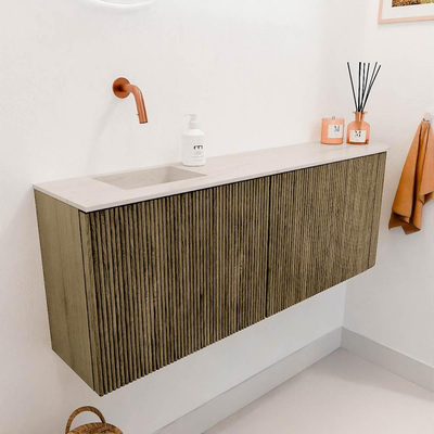 Mondiaz JOYA-DLUX 111.6cm toiletmeubel - ronding rechts kleur Dusk - Wastafel FAYE positie Links Zonder kraangat kleur Meli.