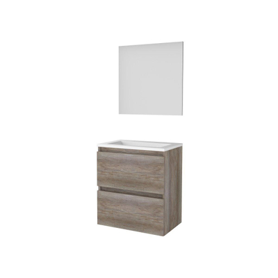 Basic-Line Basic 39 ensemble de meubles de salle de bain 60x39cm sans poignée 2 tiroirs vasque acrylique 0 trous de robinetterie miroir mfc scotch oak