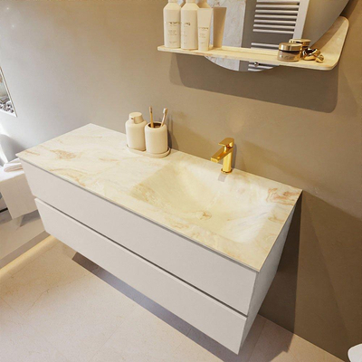 Mondiaz VICA-DLUX Ensemble de meuble de salle de bain - 120cm - meuble sous-vasque lin - 2 tiroirs - lavabo encastrée cloud droite - 1 trou de robinet - version haute de 60cm - frape