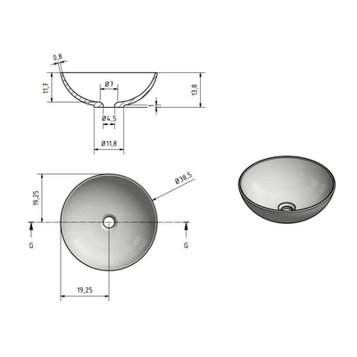 By Goof Waskom - opbouw - 38.5x13.8x38.5cm - Solid surface - Rond - Mat Grijs