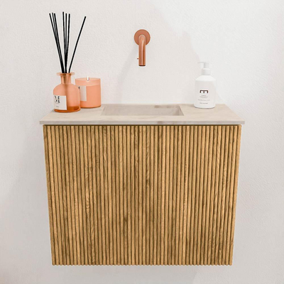 Mondiaz JOYA-DLUX 50cm toiletmeubel - kleur Oak - Wastafel FAYE positie Midden Zonder kraangat kleur Frappe.