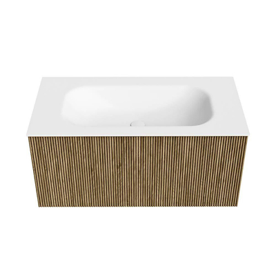 Mondiaz KURVE Badkamermeubelset - 90x46x40cm - 1 lade - wastafel solid surface - midden - 1 kraangat - Dusk