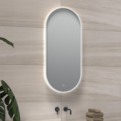 HR Badmeubelen Oval 2.0 - cadre blanc mat 40x90cm - LED dimmable - chauffage intégré