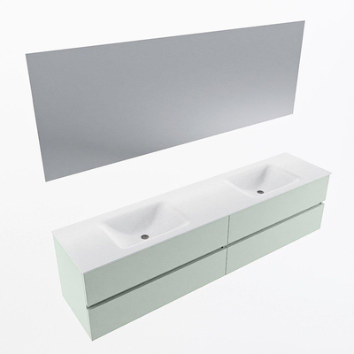 Mondiaz VICA ensemble de meuble de salle de bain - 200cm - meuble sous-vasque greey - 4 tiroirs - lavabo cloud double - sans trous de robinet - couleur talc - miroir LED - version XL 60cm de haut